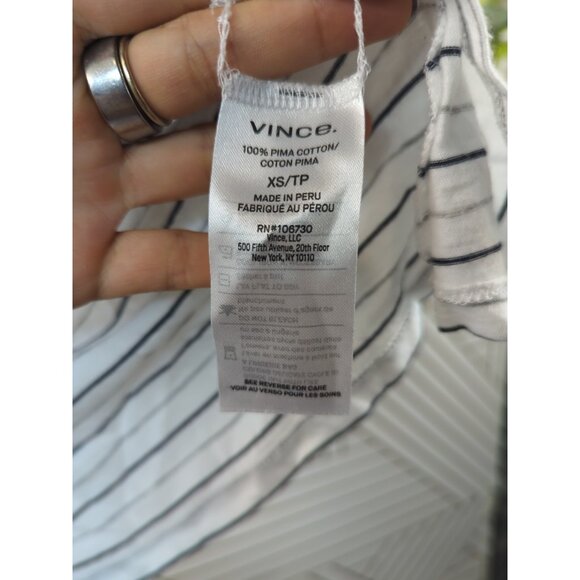 Vince Women's Striped V Neck S/S Pima Cotton T Shirt Casual Luxury White Size XS - Picture 4 of 5
